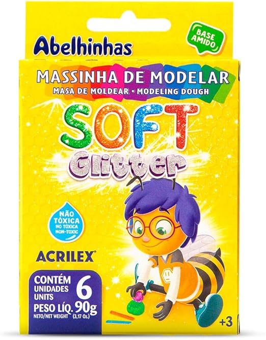 MASSINHA DE MODELAR GLITTER SOFT 6 UNIDADES - ACRILEX