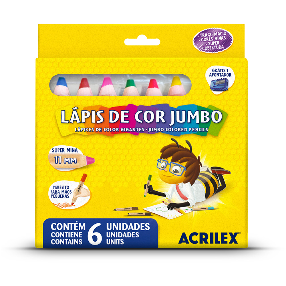 LÁPIS DE COR JUMBO 6 UNIDADES - ACRILEX